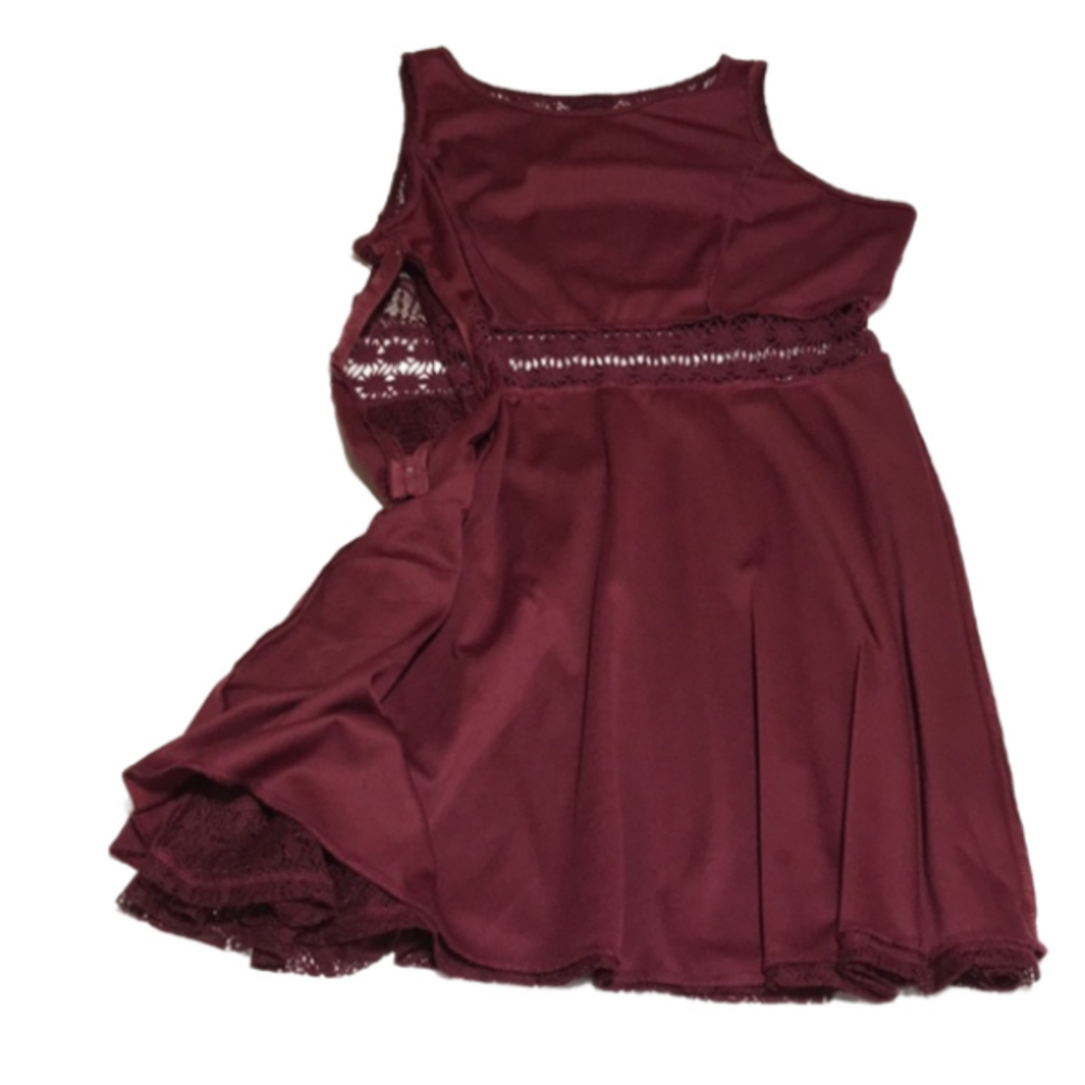 RUE21 Burgundy Lace Cut Out (Waist & Back) Skater Dress w/Side Zipper—Sz XL - Picture 9 of 13